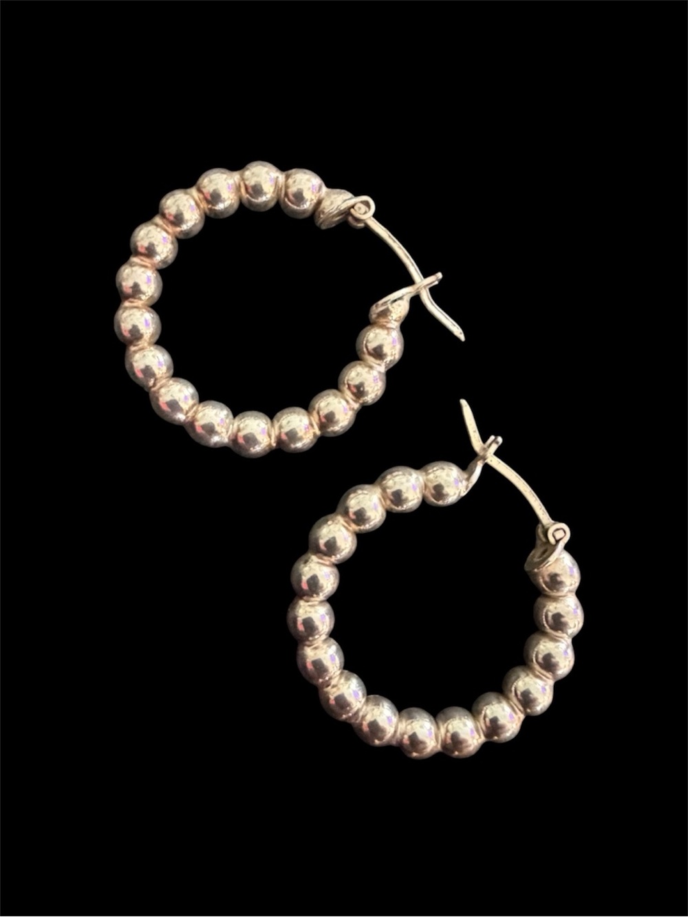 Sterling Silver Beaded Hoop Earrings 1” Hoops 925 Italy